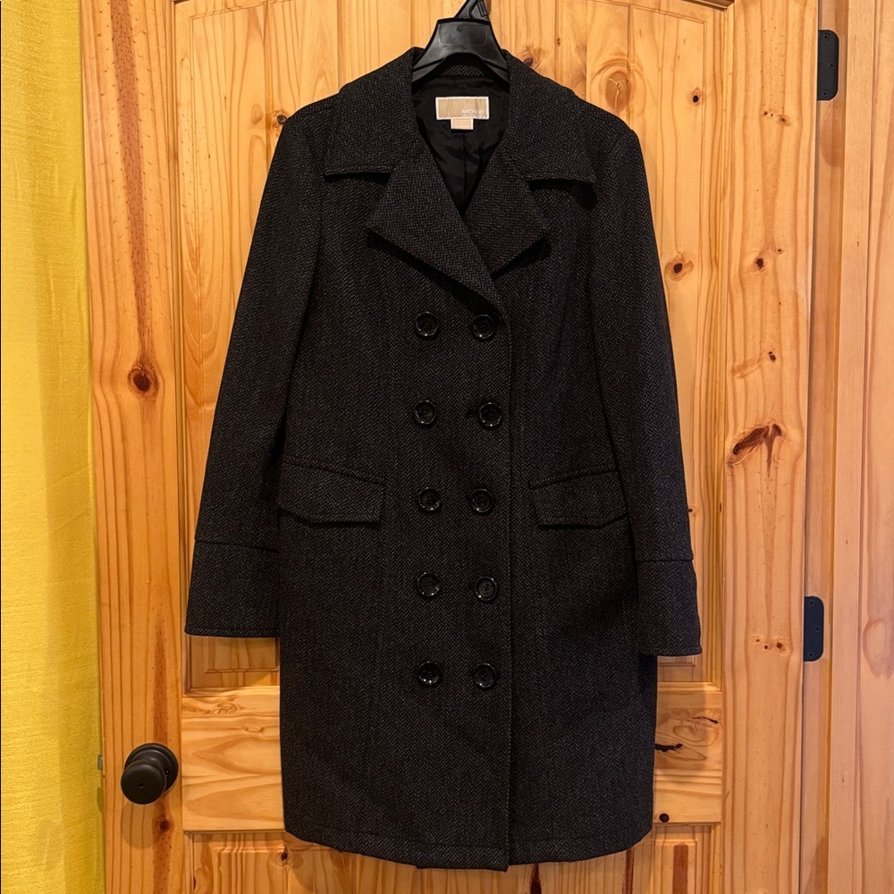 Michael Kors Black and Gray Wool Knee Length Coat